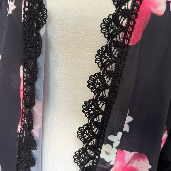NWT Pink Milly Black Kimono Cover up with Pink Flowers - Picture 4 of 6